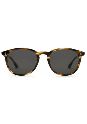 ALVIN | Oak Handcrafted, luxury dark brown and tan tortoise acetate large round wayfarer KREWE sunglasses