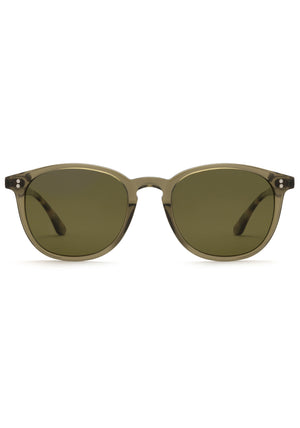 ALVIN | Olive + Iberia Polarized Handcrafted, luxury green and tortoise acetate large round wayfarer polarized KREWE sunglasses
