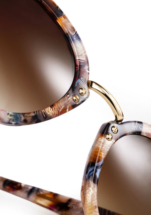 ASHTON | Amalfi 18K Handcrafted, luxury multicolor tortoise acetate round KREWE sunglasses with stainless steel hardware womens detail