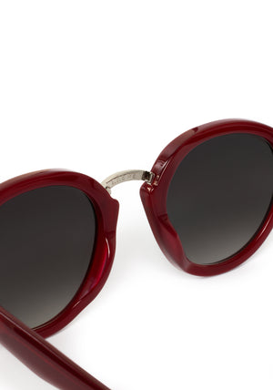 ASHTON | Brandy Silver Handcrafted, luxury burgundy acetate round KREWE sunglasses with silver stainless steel hardware 