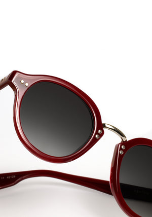 ASHTON | Brandy Silver Handcrafted, luxury burgundy acetate round KREWE sunglasses with silver stainless steel hardware 