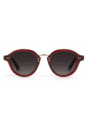 ASHTON | Brandy Silver Handcrafted, luxury burgundy acetate round KREWE sunglasses with silver stainless steel hardware
