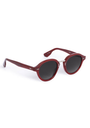 ASHTON | Brandy Silver Handcrafted, luxury burgundy acetate round KREWE sunglasses with silver stainless steel hardware