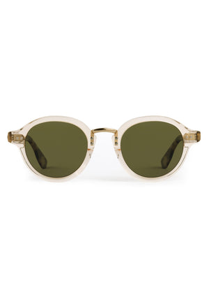ASHTON | Haze + Iberia 12K Polarized Handcrafted polarized, luxury champagne pearlescent acetate round KREWE sunglasses with gold stainless steel metal hardware