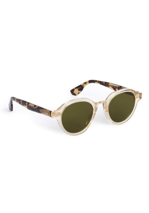 ASHTON | Haze + Iberia 12K Polarized Handcrafted polarized, luxury champagne pearlescent acetate round KREWE sunglasses with gold stainless steel metal hardware
