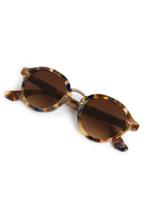 ASHTON | Tuscan Tortoise 12K Handcrafted, luxury multicolor tortoise acetate round KREWE sunglasses with stainless steel hardware