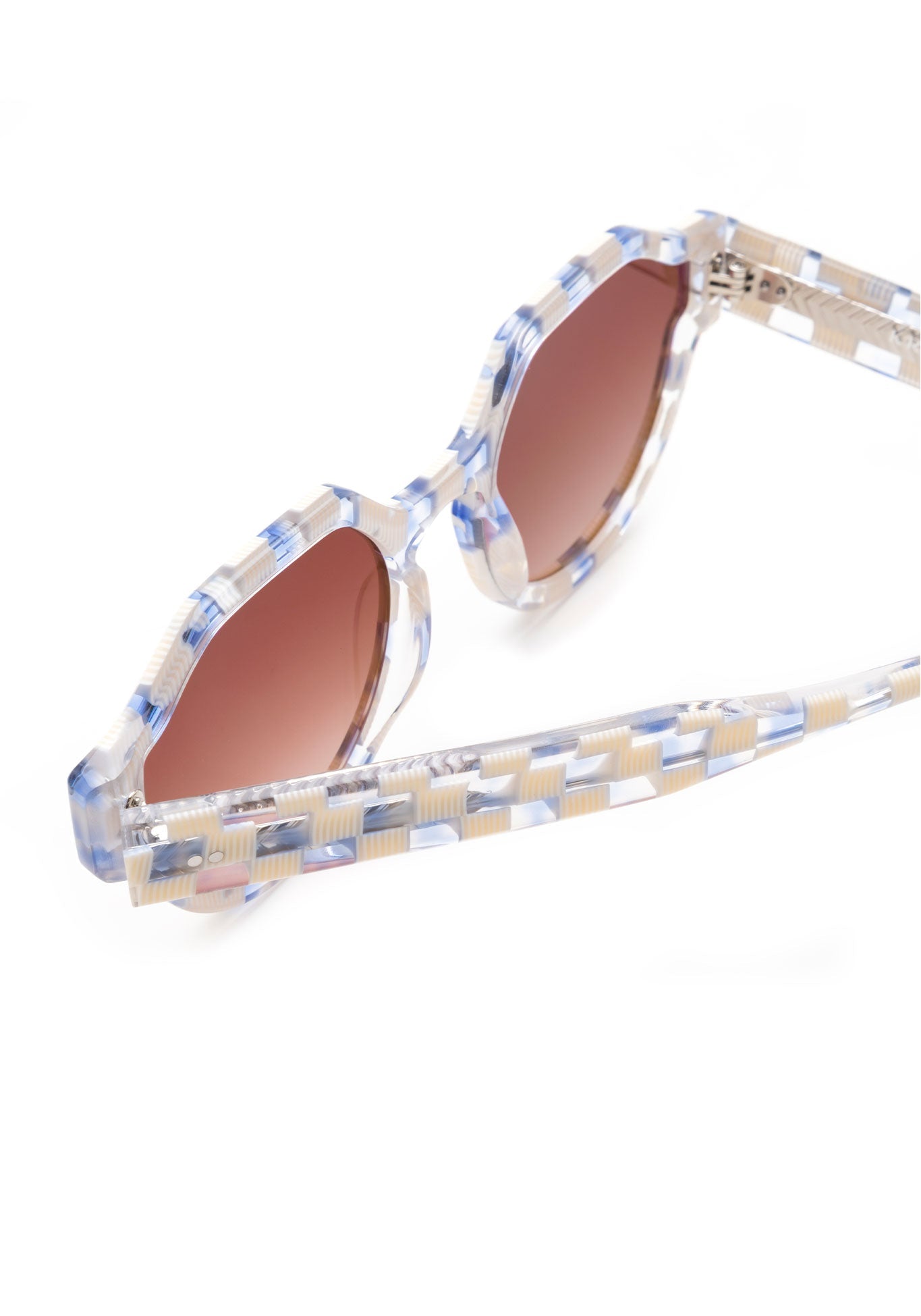 KREWE - ASTOR | Gingham Mirrored Handcrafted, luxury blue and white checkered sunglasses