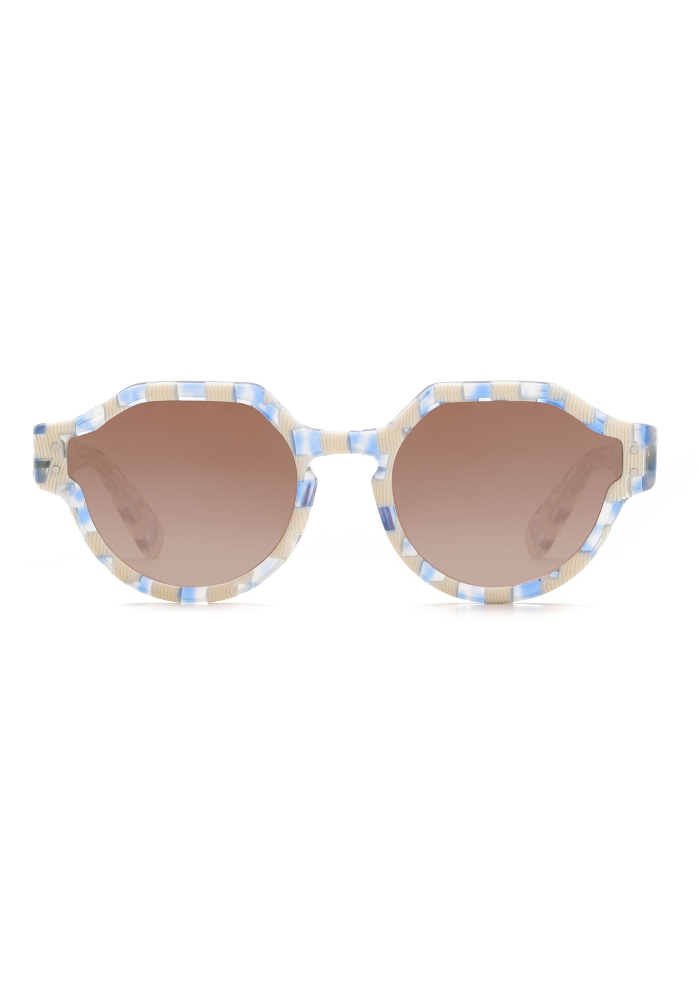 KREWE - ASTOR | Gingham Mirrored Handcrafted, luxury blue and white checkered sunglasses