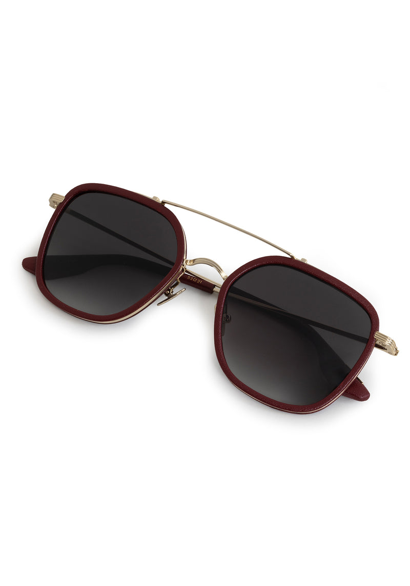 AUSTIN | 12K Titanium + Burgundy Leather Handcrafted, luxury burgundy leather and titanium aviator KREWE sunglasses