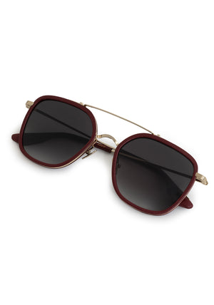 AUSTIN | 12K Titanium + Burgundy Leather Handcrafted, luxury burgundy leather and titanium aviator KREWE sunglasses