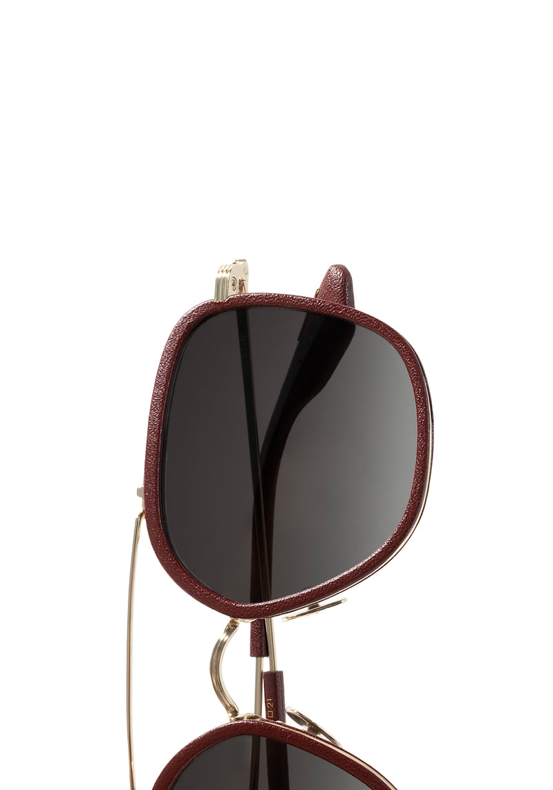AUSTIN | 12K Titanium + Burgundy Leather Handcrafted, luxury burgundy leather and titanium aviator KREWE sunglasses womens model