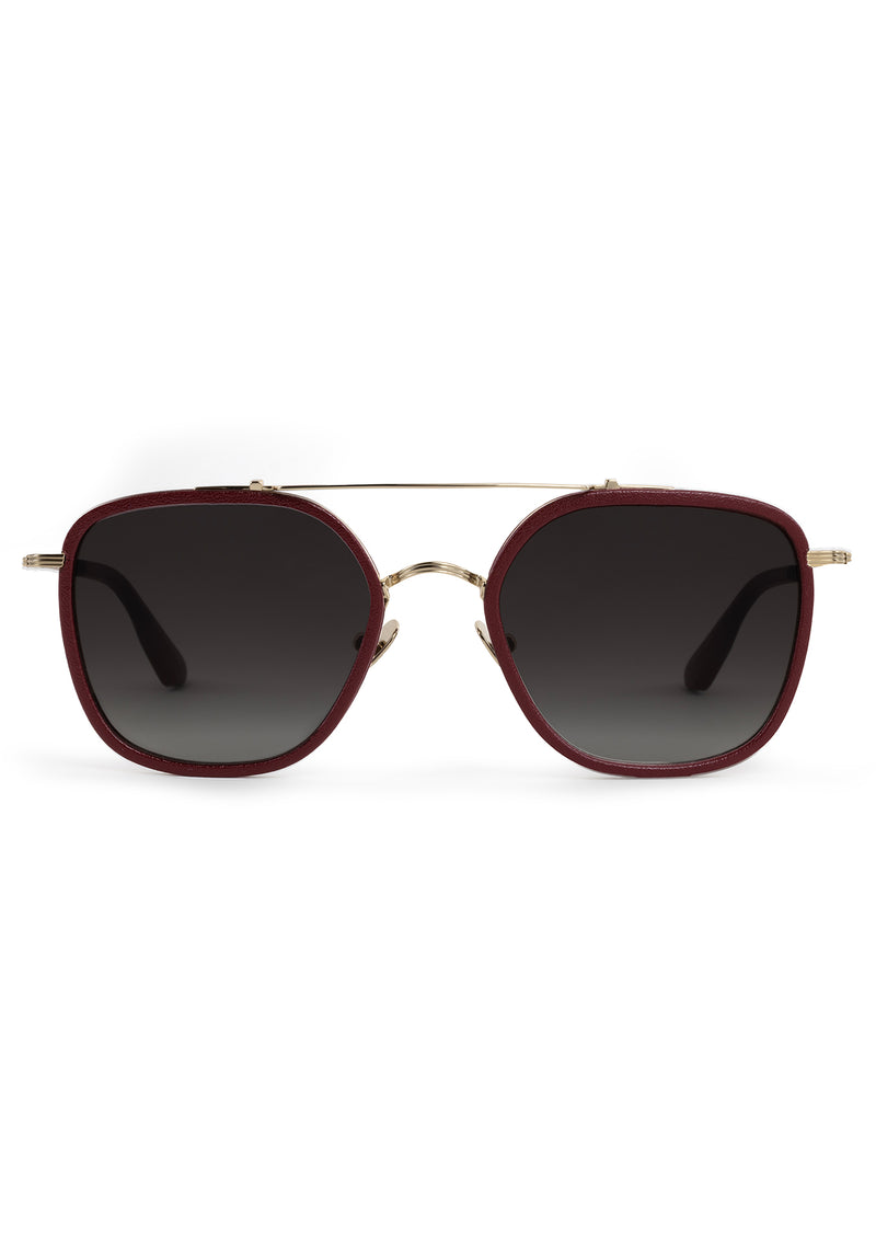 AUSTIN | 12K Titanium + Burgundy Leather Handcrafted, luxury burgundy leather and titanium aviator KREWE sunglasses