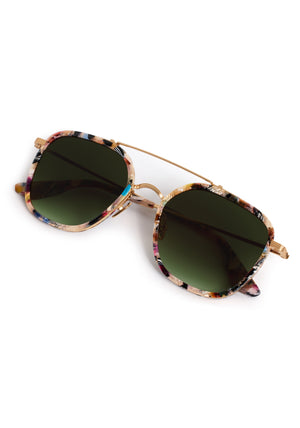 AUSTIN | 18K Titanium + Amalfi Handcrafted, luxury dark mulitcolored tortoise acetate and titanium aviator KREWE sunglasses