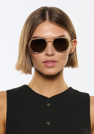 KREWE SUNGLASSES - BAKER | Crystal 24K Titanium Polarized handcrafted, aviator sunglasses womens model | Model: Michelle