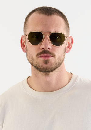 KREWE SUNGLASSES - BAKER | Crystal 24K Titanium Polarized handcrafted, aviator sunglasses mens model | Model: Connor