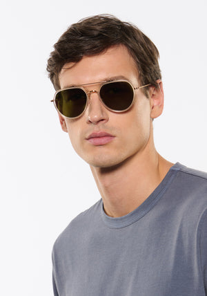 KREWE SUNGLASSES - BAKER | Crystal 24K Titanium Polarized handcrafted, aviator sunglasses mens model | Model: Jegor
