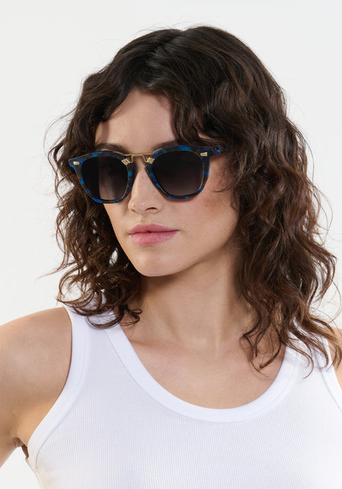 BEAU II | Matte Blue Steel 12K Handcrafted tortoise and 12k gold plated and acetate KREWE glasses womens model | Model: Ione