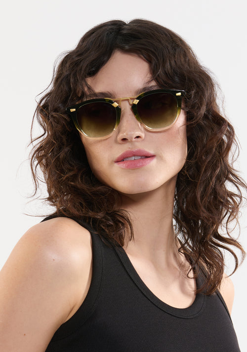 BEAU II | Poblano 18k Handcrafted green tortoise and 18k gold plated and acetate KREWE glasses womens model | Model: Ione