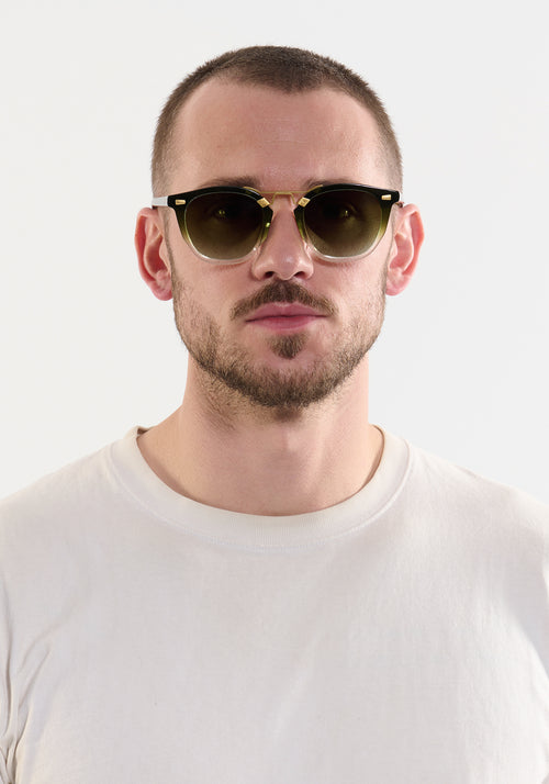 BEAU II | Poblano 18k Handcrafted green tortoise and 18k gold plated and acetate KREWE glasses mens model | Model: Connor