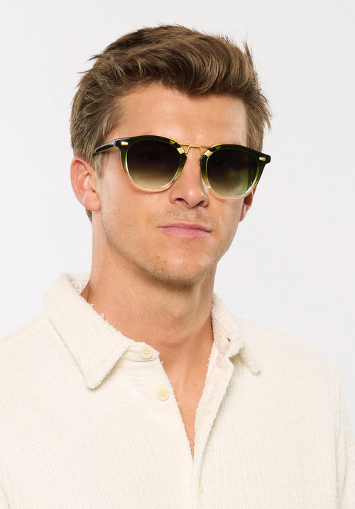 BEAU II | Poblano 18k Handcrafted green tortoise and 18k gold plated and acetate KREWE glasses mens model | Model: Ben