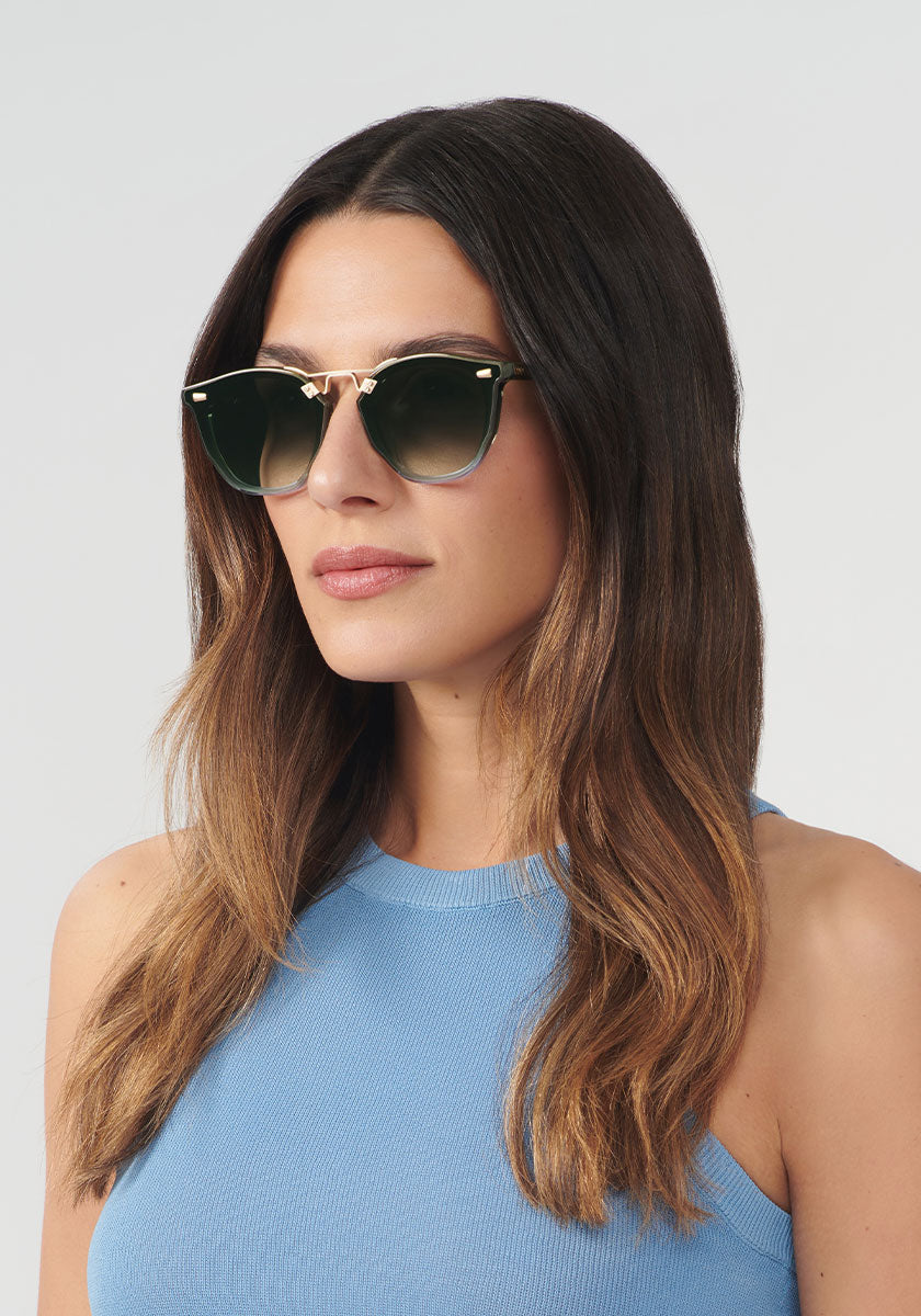 KREWE BEAU NYLON | Matcha 12K Handcrafted, Green Acetate Luxury Sunglasses womens model | Model: Olga