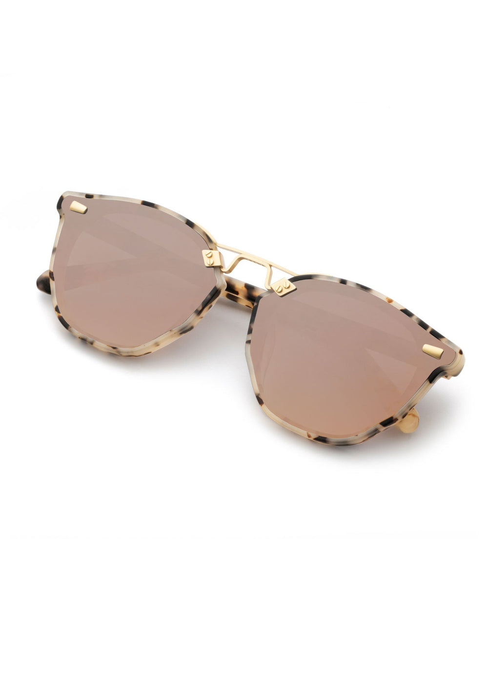 KREWE - BEAU NYLON | Matte Oyster 18K Mirrored handcrafted, luxury tortoise shell sunglasses with a double metal bridge