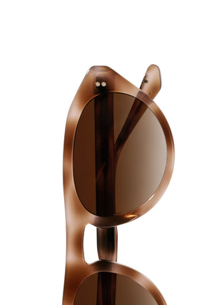 BILLIE | Blush Tortoise Handcrafted, luxury brown and pink tortoise acetate round aviator KREWE sunglasses womens model