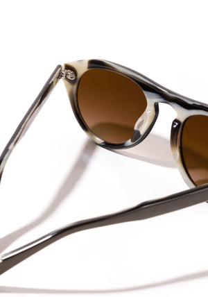 BILLIE | Bronze Metallic + Bone Handcrafted, luxury dark brown acetate round aviator KREWE sunglasses womens model