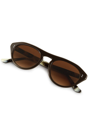 BILLIE | Bronze Metallic + Bone Handcrafted, luxury dark brown acetate round aviator KREWE sunglasses