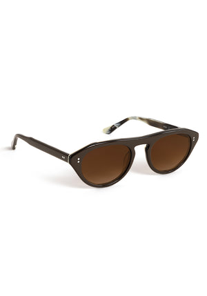BILLIE | Bronze Metallic + Bone Handcrafted, luxury dark brown acetate round aviator KREWE sunglasses