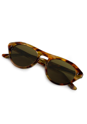 BILLIE | Calico Handcrafted, luxury brown tortoise acetate round aviator KREWE sunglasses