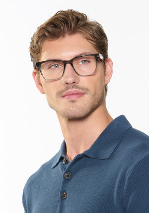 KREWE BOOKER | Birch Handcrafted, Luxury Grey Acetate Glasses mens model | Model: Linus