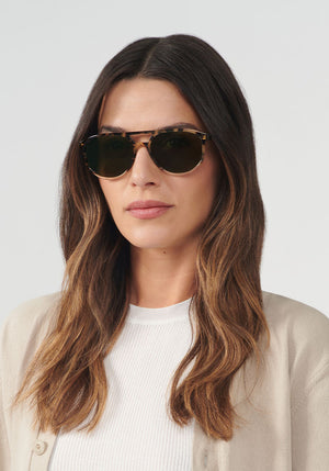 BRANDO | Iberia to Haze Handcrafted, luxury brown tortoise acetate KREWE sunglasses womens model | Model: Olga