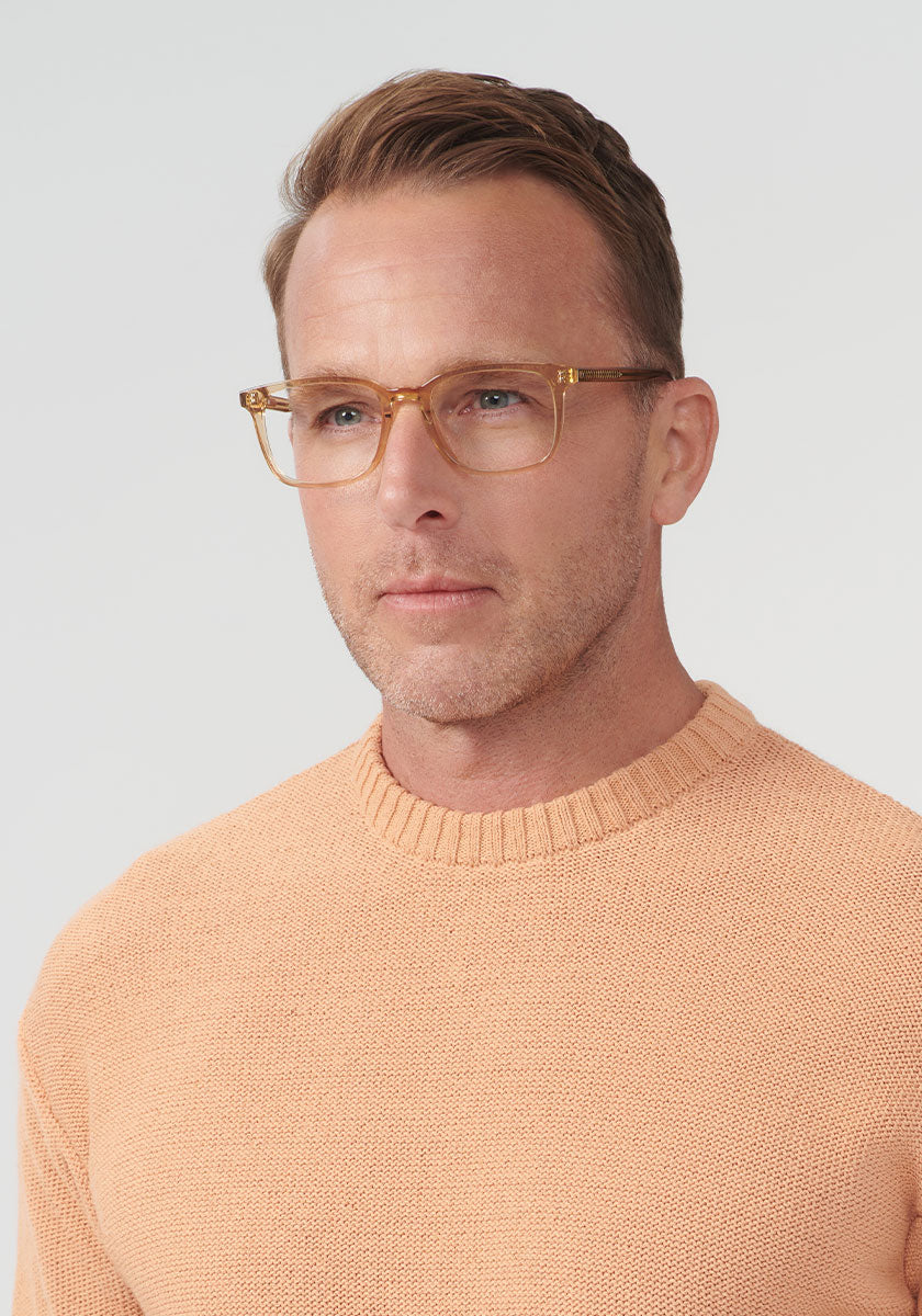 KREWE - BRANDON | Sweet Tea handcrafted, yellow tinted acetate eyeglasses mens model | Model: Tim