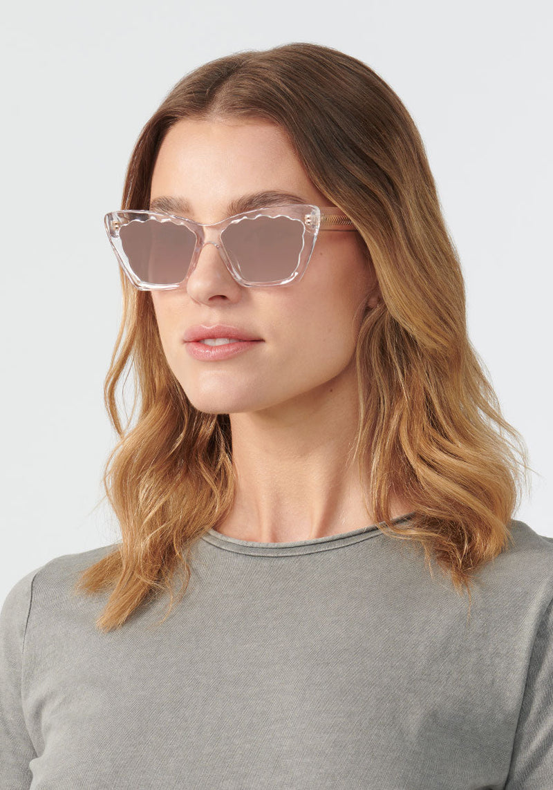 KREWE - BRIGITTE | Crystal Mirrored Handcfrafed, clear acetate scalloped cat eye sunglasses womens model | Model: Keke