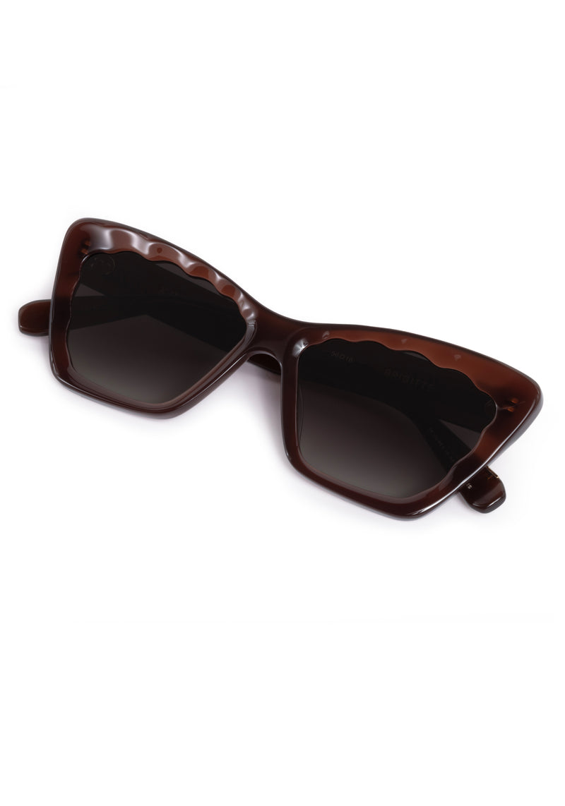 BRIGITTE | Espresso Handcrafted, luxury dark brown scalloped cat eye KREWE sunglasses