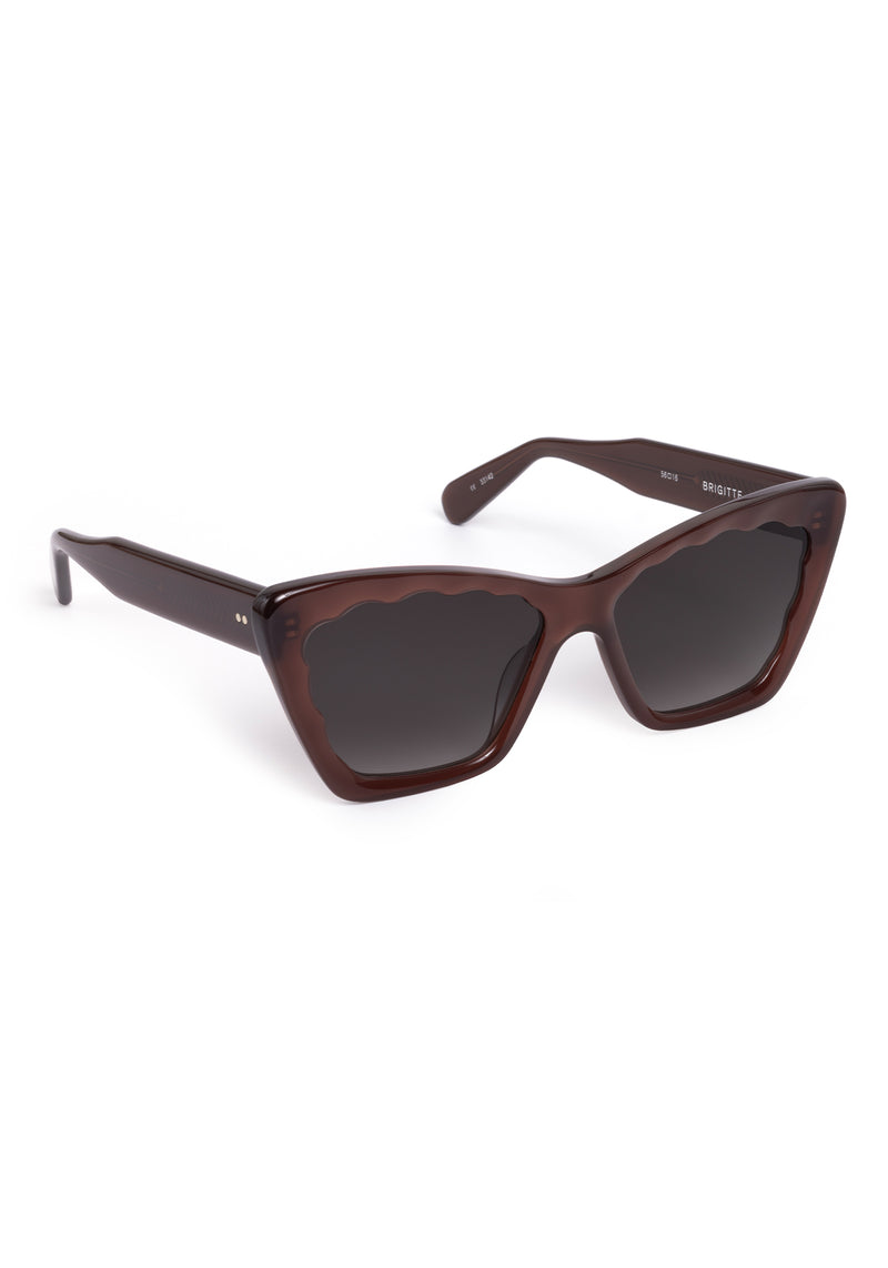 BRIGITTE | Espresso Handcrafted, luxury dark brown scalloped cat eye KREWE sunglasses
