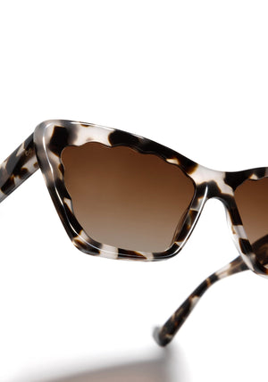 BRIGITTE | Malt Polarized Handcrafted, luxury brown tortoise acetate cat-eye scalloped polarized KREWE sunglasses