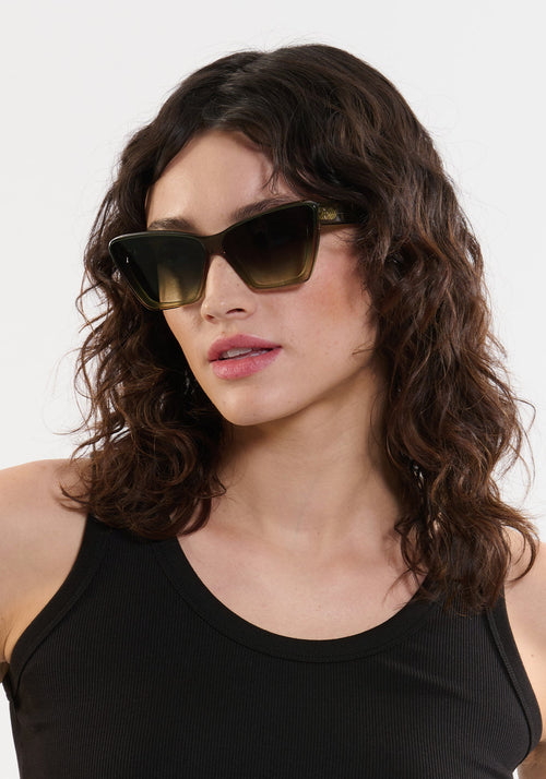 BRIGITTE NYLON | Wasabi Handcrafted, green acetate cat-eye nylon edge to edge lens KREWE sunglasses womens model | Model: Ione
