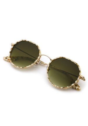 CALLIOPE | Yuzu Handcrafted, luxury yellow green checkered acetate round KREWE sunglasses