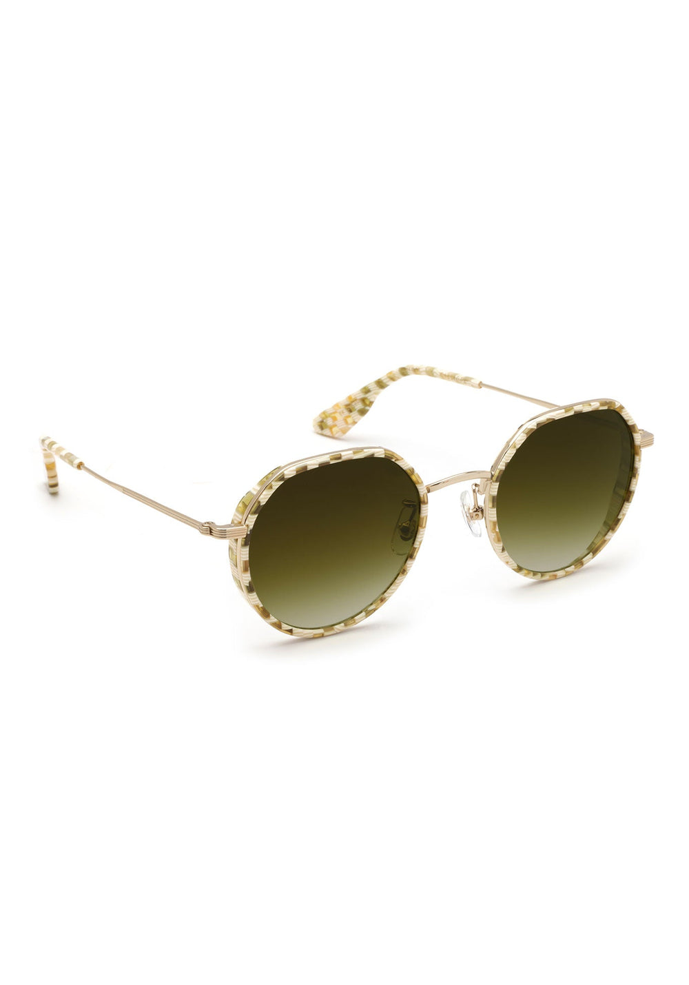 CALLIOPE | Yuzu Handcrafted, luxury yellow green checkered acetate round KREWE sunglasses