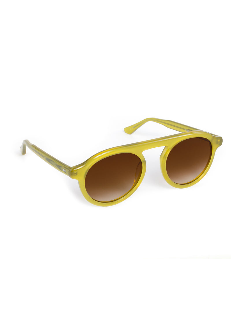KREWE SUNGLASSES - CAMERON | Chartreuse handcrafted, luxury yellow acetate round frames