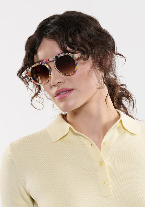 CAMERON | Gelato acetate handcrafted, luxury colorful acetate round KREWE sunglasses womens model | Model: Ione