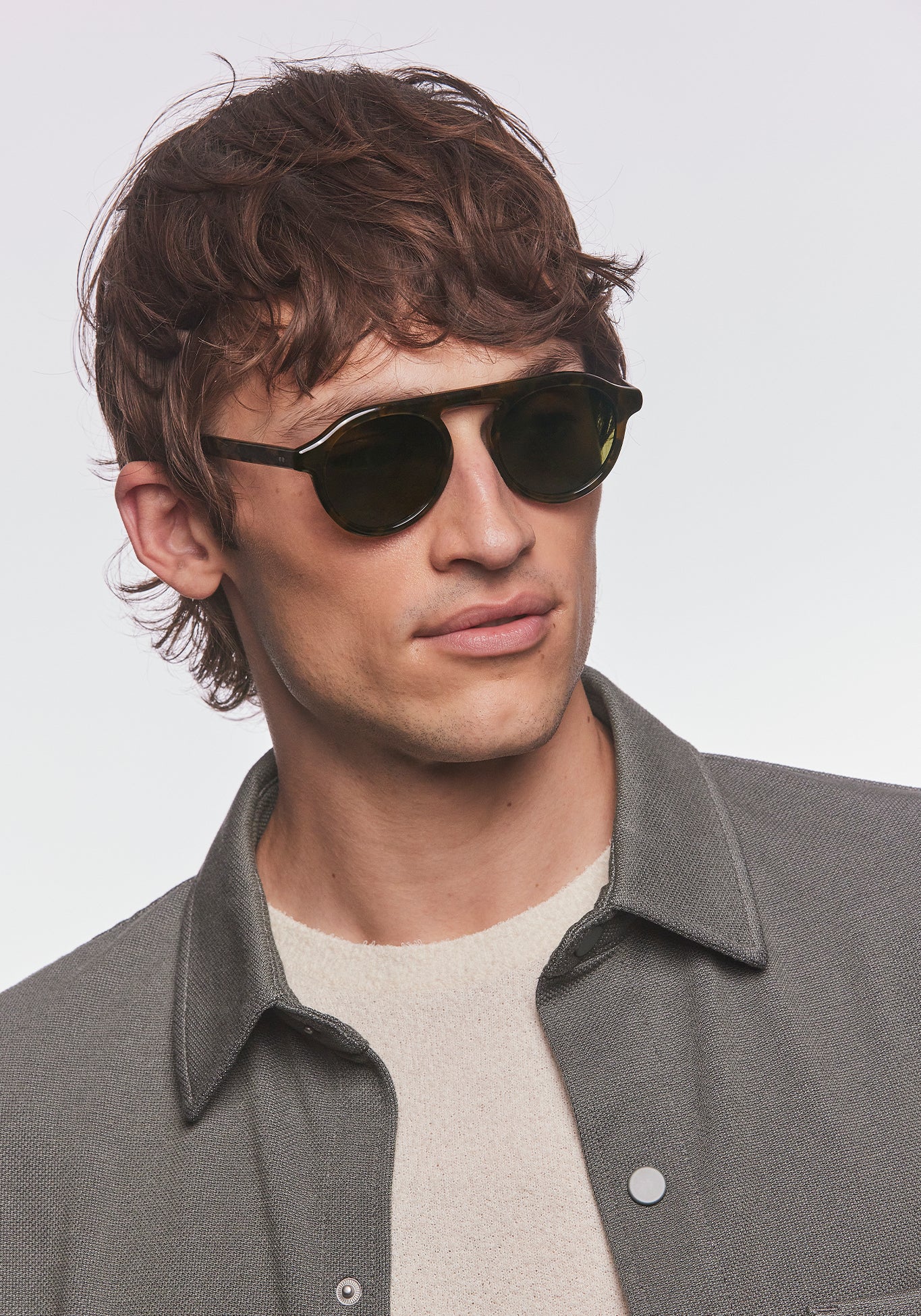 CAMERON | Tortuga Polarized Handcrafted, luxury dark brown acetate round aviator KREWE sunglasses mens model | Model: Cameron