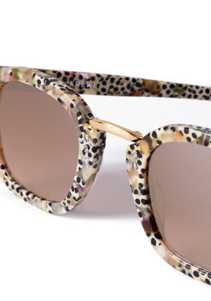 CAMPBELL | Granita 18K Mirrored Handcrafted mirrored, luxury speckled multicolored acetate round KREWE sunglasses with gold plated stainless steel metal hardware