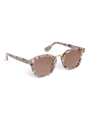 CAMPBELL | Granita 18K Mirrored Handcrafted mirrored, luxury speckled multicolored acetate round KREWE sunglasses with gold plated stainless steel metal hardware