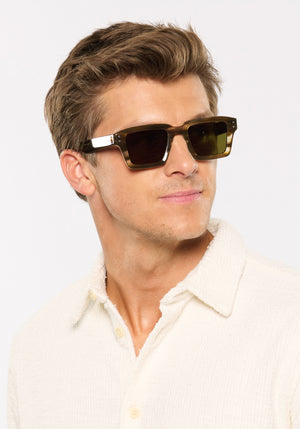 CARTER | Kombu Handcrafted, brown tortoise acetate rectangular square KREWE sunglasses mens model | Model: Ben