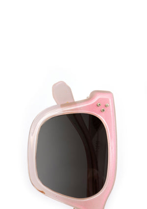 CELESTE | Sparkling Rosé Handcrafted, luxury light pink acetate medium sized square KREWE sunglasses womens model