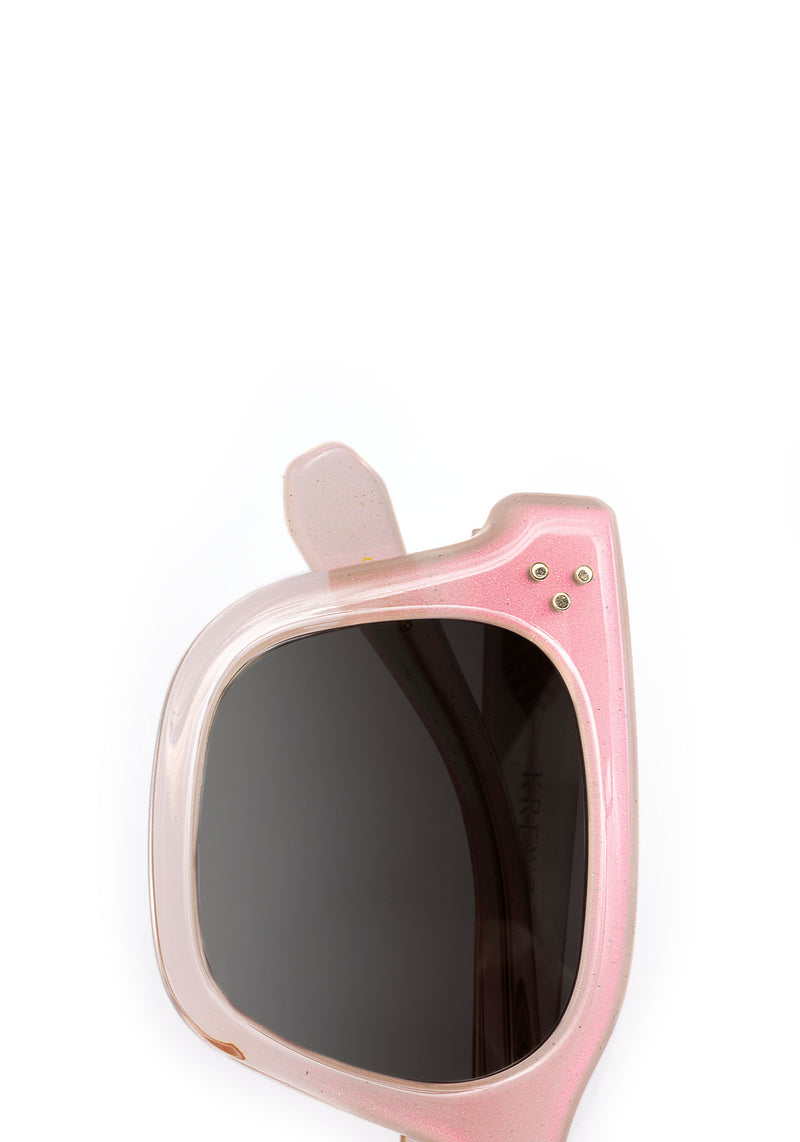 CELESTE | Sparkling Rosé Handcrafted, luxury light pink acetate medium sized square KREWE sunglasses womens model
