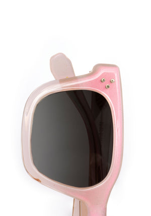 CELESTE | Sparkling Rosé Handcrafted, luxury light pink acetate medium sized square KREWE sunglasses womens model